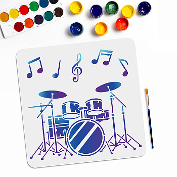 US 1Pc PET Hollow Out Drawing Painting Stencils, with 1Pc Art Paint Brushes, Musical Instruments, Stencils: 300x300mm, Brushes: 16.9x0.5cm