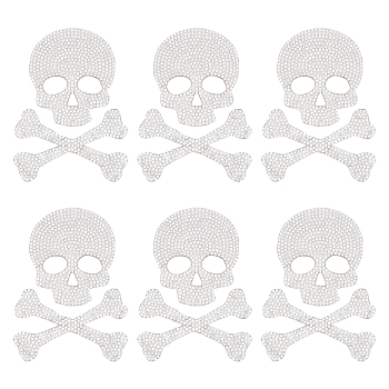 6 Sets Skull Bone Glitter Rhinestone, Iron on Patches, with Self-Adhesive, Dress Shoes Garment Decoration, Crystal, 63x54x2mm, 72x46x2mm