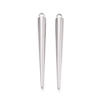 304 Stainless Steel Pendants, Spike Cone Charms, Stainless Steel Color, 54x6mm, Hole: 2.5mm