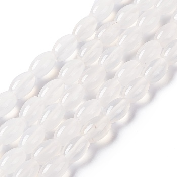 Natural White Agate Beads Strands, Grade A, Oval, 9x6mm, Hole: 1.2mm, about 43pcs/strand, 15.16 inch(38.5cm)