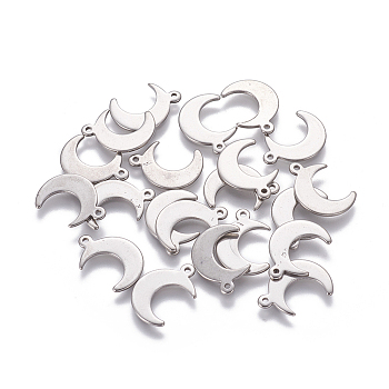 304 Stainless Steel Pendants, Laser Cut, Moon, Stainless Steel Color, 16x11x0.9mm, Hole: 1mm