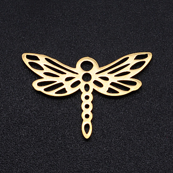 201 Stainless Steel Filigree Joiners Links, Laser Cut, Dragonfly, Golden, 13.5x20x1mm