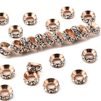Brass Rhinestone Spacer Beads, Cadmium Free & Lead Free, Grade A, Rondelle, Rose Gold, Crystal, 7x3mm, Hole: 3.5mm