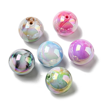UV Plating Acrylic Bead, Round, Mixed Color, 16x15mm, Hole: 1.8mm