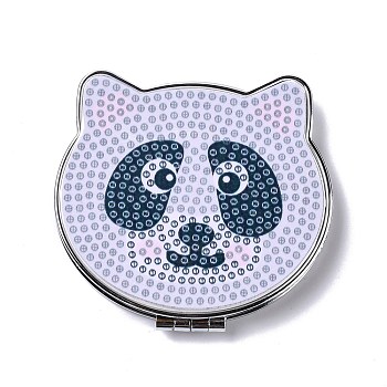 DIY Raccoon Special Shaped Diamond Painting Mini Makeup Mirror Kits, Foldable Two Sides Vanity Mirrors, with Rhinestone, Pen, Plastic Tray and Drilling Mud, Lilac, 74x89x12.5mm