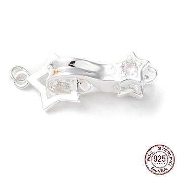 925 Sterling Silver Fold Over Clasps, Long-Lasting Plated, Star with 925 Stamp, Silver, Star: 11x9x1mm, Ring: 3x0.5mm, Inner diameter:2mm, Clasp: 17x7.5x5.5mm, Hole: 1.2mm