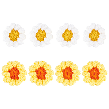 8Pcs 2 Colors Daisy Flower Shape Polyester Knitted Costume Ornament Accessories, Mixed Color, 35~40x8mm, 4pcs/color