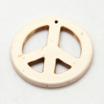Synthetic Magnesite Beads, Dyed & Heated, Peace Sign, Old Lace, 55x5mm, Hole: 1mm, about 46pcs/1000g
