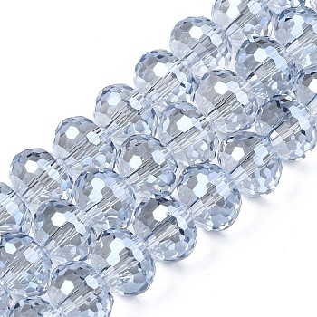 Electroplate Transparent Glass Beads Strands, , Faceted, Rondelle, Light Steel Blue, 10x7.5mm, Hole: 1.4mm, about 70pcs/strand, 20.87 inch(53cm)