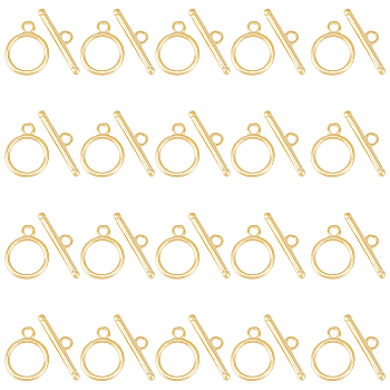 20 Sets Eco-friendly Brass Toggle Clasps, Cadmium Free & Lead Free, Long-Lasting Plated, Ring, Real 24K Gold Plated, Ring: 15x11.5x1mm, Bar: 5x20x2mm, Hole: 2mm