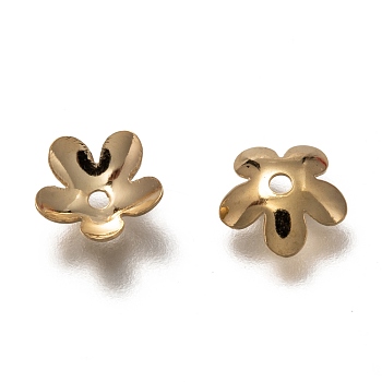 304 Stainless Steel Bead Caps, 5-Petal Flower, Real 18K Gold Plated, 8x7.5x2mm, Hole: 1.2~1.8mm