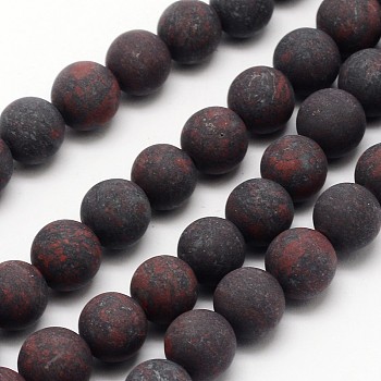 Natural Brecciated Jasper Beads Strands, Frosted, Round, 6mm, Hole: 0.8mm, about 60pcs/strand, 14.1 inch