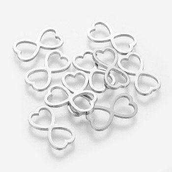 201 Stainless Steel Charms, Infinity Heart, Stainless Steel Color, 7x14x1.2mm