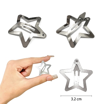 Metal Hollow Star Snap Hair Clips for Women Girls, Platinum, 30mm