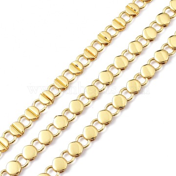 Brass Cable Chains, with Spool, Unwelded, Flat Round, Real 18K Gold Plated, 6x3mm and 6x1mm(CHC-D028-09G)