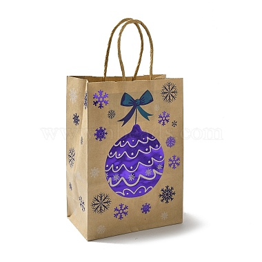 Christmas Theme Blue Printed Kraft Paper Tote Bags with Handles(ABAG-B006-04A)-2