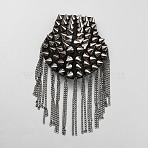 Alloy Tassel Epaulettes, Punk Style Detachable Spike Rivet Shoulder Badge, with Non-Woven Fabric, Silver, 180x90~94x50~54mm(FIND-WH0290-26C)