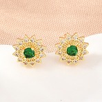 Brass Micro Pave Cubic Zirconia Stud Earrings for Women, Flower, Cadmium Free & Lead Free, Long-Lasting Plated, Rack Plating, Real 18K Gold Plated, Green, 9mm(KK-A305-04G-03)