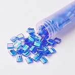 MIYUKI TILA Beads, Japanese Seed Beads, 2-Hole, (TL261) Transparent Sapphire AB, 5x5x1.9mm, Hole: 0.8mm, about 118pcs/10g(X-SEED-J020-TL261)