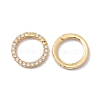 Rack Plating Brass Micro Pave Clear Cubic Zirconia Spring Gate Ring, Cadmium Free & Nickel Free & Lead Free, Round, Real 18K Gold Plated, 19x2.5mm, 10 Gauge(X-ZIRC-C040-25G)