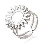 Tarnish Resistant Stainless Steel Cuff Ring Findings, Bezel Cup Ring Settings with Round Tray, Stainless Steel Color, Stainless Steel Color, Sun: 18mm, Inner Diameter: 17mm, Tray: 8mm(PW-WG67428-05)