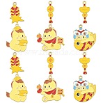 24Pcs 6 Styles New Year's Day Alloy Enamel Pendants, Golden, Mixed Shapes, 24~31.5x8~28x1~1.5mm, Hole: 1.5~1.8mm, 4pcs/style(ENAM-FS0004-29)
