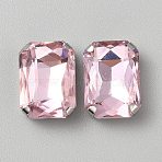 Sew on Rhinestone, Glass Rhinestone, with Iron Prong Settings, Garments Accessories, Faceted, Rectangle, Pink, 18x13x7.5mm, Hole: 1.5mm(DIY-WH20031-040P-08)