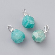 Natural Amazonite Pendants, with Brass Bails, Faceted, Teardrop, Silver Color Plated, 19~21x12~14x11~15mm, Hole: 5x3mm(G-G845-07S-04)