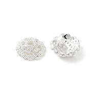 Rack Plating Brass Beads Caps, with Clear Cubic Zirconia, Long-Lasting Plated, Lead Free & Cadmium Free, Flower, Silver, 6x6x2mm, Hole: 1mm(KK-B088-03A-S)