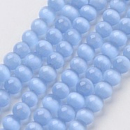Cat Eye Beads Strands, Round, Royal Blue, 6mm, Hole: 1mm, about 66pcs/strand, 15.5 inch(X-CER53)