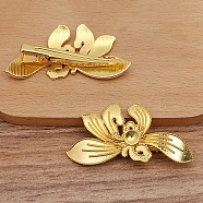 Alloy Alligator Hair Clips Findings, Round Bead & Enamel Settings, with Iron Clips, Orchid Flower, Golden, 55x29mm, Fit for 5mm Beads(PW-WG22001-01)
