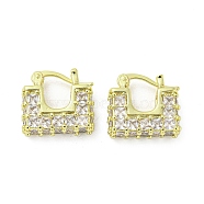 Rectangle Rack Plating Brass with Cubic Zirconia Hoop Earrings, Cadmium Free & Lead Free, Real 18K Gold Plated, 15.5x5.5mm(EJEW-Z035-02G)