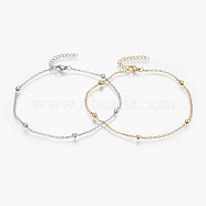 304 Stainless Steel Anklets, with Lobster Claw Clasps, Round Beads and Cable Chains, Mixed Color, 9 inch(230mm)(AJEW-H013-02)