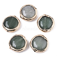 Natural Green Aventurine Beads, with Light Gold Plated Polymer Clay Edge, Flat Round, 17~19x17~18x5~7mm, Hole: 1.2mm(G-S359-114)