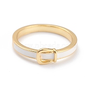 Brass Enamel Finger Rings, White, Real 18K Gold Plated, US Size 7(17.3mm)(RJEW-J074-04G-A)