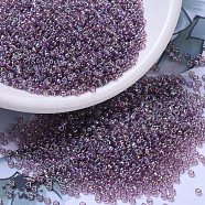 MIYUKI Round Rocailles Beads, Japanese Seed Beads, (RR256) Transparent Smoky Amethyst AB, 11/0, 2x1.3mm, Hole: 0.8mm, about 1100pcs/bottle, 10g/bottle(SEED-JP0008-RR0256)