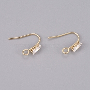 Brass Earring Hooks, Ear Wire, with Clear Cubic Zirconia and Horizontal Loop, Long-Lasting Plated, Real 14K Gold Plated, 16x13x3.5mm, Hole: 2mm, 20 Gauge, Pin: 0.8mm(KK-L198-013G)