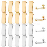 28Pcs 2 Colors 304 Stainless Steel Stud Earring Findings, with Vertical Loops, Curved Rectangle, Golden & Stainless Steel Color, 26x10mm, Hole: 2mm, Pin: 0.8mm, 14Pcs/color(STAS-BBC0002-45)