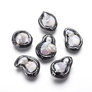 Natural Baroque Pearl Cultured Freshwater Pearl Beads, with Brass Findings, Nuggets, White, Gunmetal, 17.5~23.5x16~22x8~9mm, Hole: 0.7mm(PEAR-F011-29B)