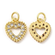 Eco-Friendly Brass Micro Pave Cubic Zirconia Pendants, with Jump Ring, Lead Free & Cadmium Free, Heart Charm, Real 18K Gold Plated, 13x11x2mm, Hole: 3mm(KK-M246-21G)