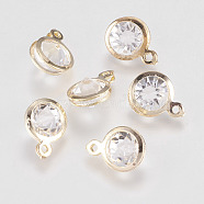 Glass Rhinestone Charms, with Iron Findings, Flat Round, Golden, 12.5x9x7mm, Hole: 1mm(X-IFIN-F144-12G)