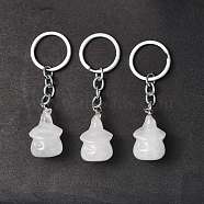 Natural Quartz Crystal Keychains, with Iron Keychain Clasps, Ghost, 8cm(KEYC-P011-04P-11)