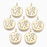 Alloy Pendants, with Crystal Rhinestone, Cadmium Free & Nickel Free & Lead Free, Constellation, Real 18K Gold Plated, Pisces, 17x14x1.4mm, Hole: 1.5mm(PALLOY-S135-001B-NR)