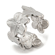 304 Stainless Steel Open Cuff Ring, Flower, Stainless Steel Color, US Size 7 1/2(17.7mm)(RJEW-C067-23P)