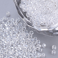 Transparent Lustered Glass Seed Bead, Round, Clear, 1.5~2x1mm, Hole: 0.6mm, about 120000pcs/bag, about 450g/bag(SEED-Q025-1.5mm-G01)