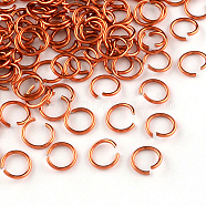 Aluminum Wire Open Jump Rings, Orange Red, 6x0.8mm, 5mm inner diameter, about 2150pcs/50g(X-ALUM-R005-0.8x6-12)