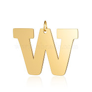 201 Stainless Steel Pendants, Letter, Golden, Letter.W, 29.5x43.5x1.5mm, Hole: 4.5mm(STAS-S105-T585G-W)