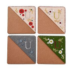 4Pcs Letter Personalized Hand Embroidered Corner Bookmarks, Four Season Flower Embroidered Bookmarker for Books Reading Gift, Letter.U, 95x95mm(JX587U)