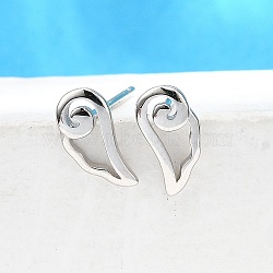 S925 Sterling Silver Stud Earrings, Platinum, Wing, 9x4.5mm(EJEW-P305-02F-P)