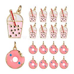 8Pcs 2 Style Brass Enamel Pendants, Long-Lasting Plated, Real 18K Gold Plated, with Jump Ring, Bubble Tea & Donut, Pink, 15~20x12~13x2.2~2.7mm, Hole: 2.6~3.2mm, 4Pcs/Style(KK-LS0001-33)